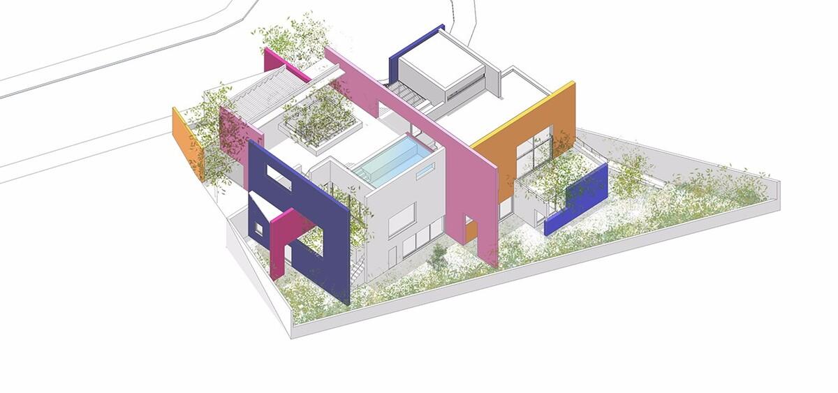 色彩成了这座住宅的主角，点亮每片墙体每个空间