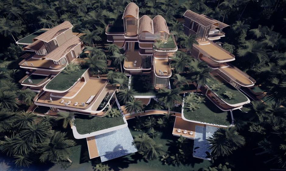 扎哈事务所“罗阿坦岛住宅”方案，漂浮的丛林聚落